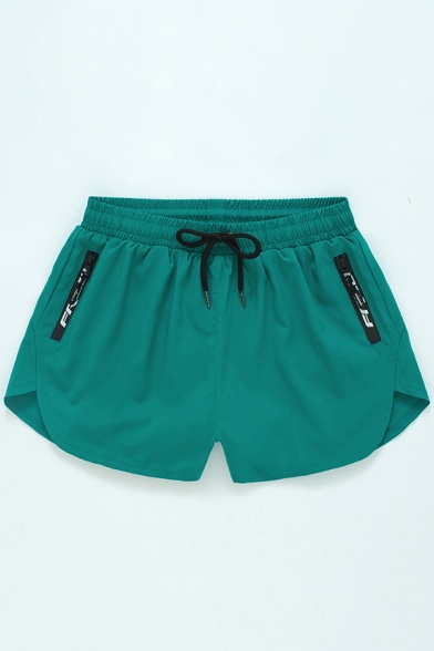 Edgy Mens Shorts Plain Drawstring Waist Zipper Pocket Slim Mini Shorts