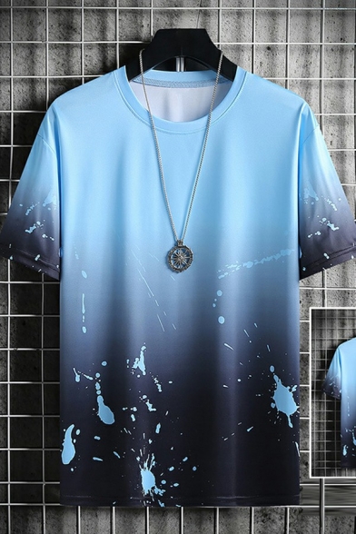 Fashionable Mens Co-ords Gradient Scribble Short-Sleeved Crew Neck T-Shirt & Loose Shorts Co-ords
