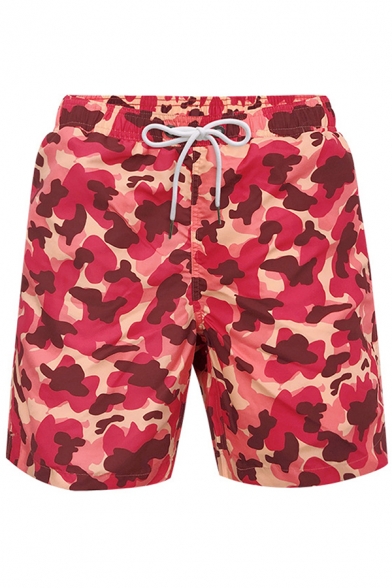 Men's Beach Shorts Flower Printed Drawstring Mid Waist Relaxed Fitted Shorts
