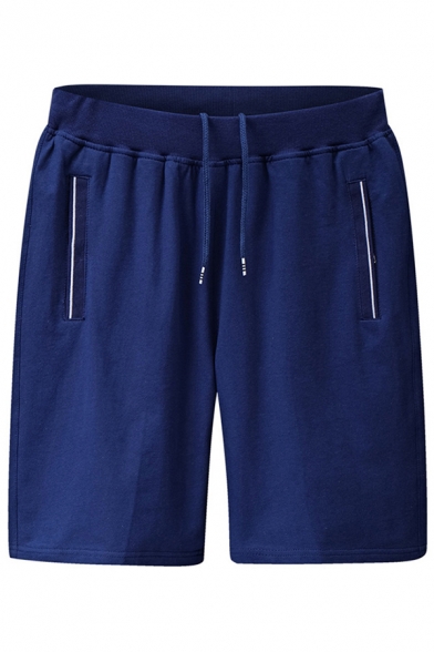 Men Simple Jogger Shorts Solid Color Zipped Pockets Mid Rise over The Knee Relaxed Fit Shorts
