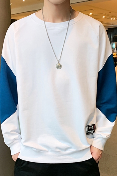Men Urban Hoodie Color Block Pull-over Crew Neck Long Sleeves Regular Fit Hoodie