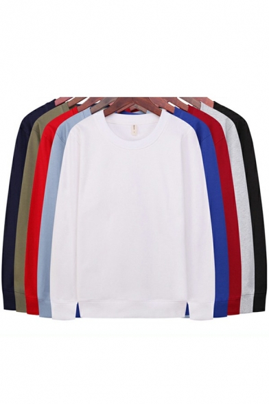 Modern Sweatshirt Solid Color Long Sleeve Crew Neck Regular Fit Pullover Sweatshirt Top for Men