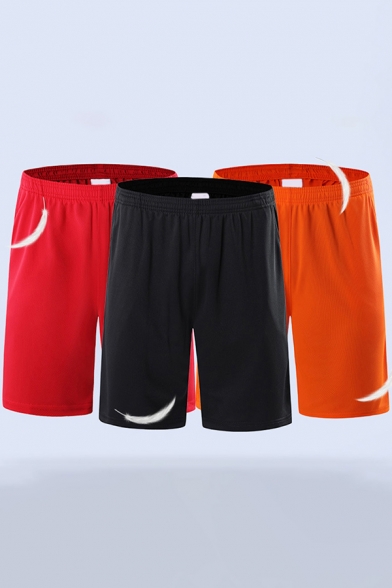Simple Guys Shorts Solid Color Elasticated Waist Straight Leg Fitness Shorts
