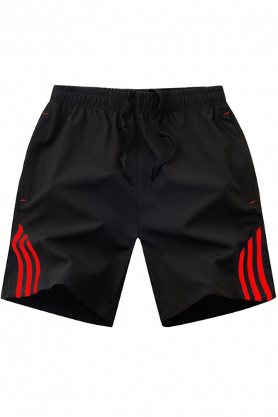 Sporty Shorts Stripe Pattern Drawstrings Detail Mid-Rise Fitness Shorts for Men
