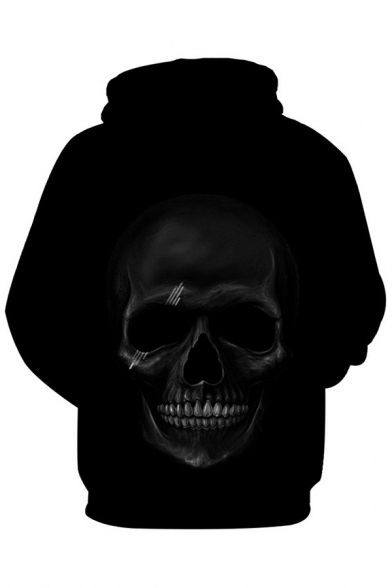 Street Style Mens Hoodie Skull Printed Long Sleeve Drawcord Loose Hoodie