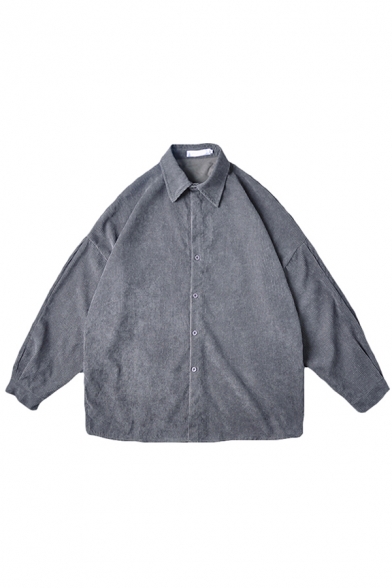 Stylish Shirt Solid Color Button up Turn-down Collar Long-sleeved Loose Fit Shirt for Men