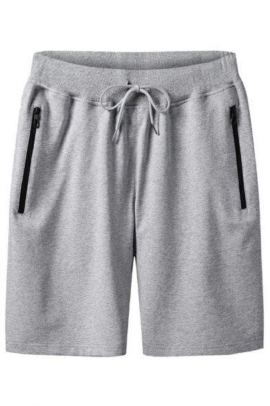 Athletic Shorts Plain Drawstring Waist Zipper Pocket Mid Rise Loose Lounge Shorts for Men