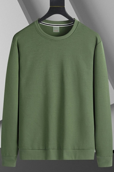 Basic Sweatshirt Plain Long Sleeve Crew Neck Regular Fit Pullover Sweatshirt for Guys