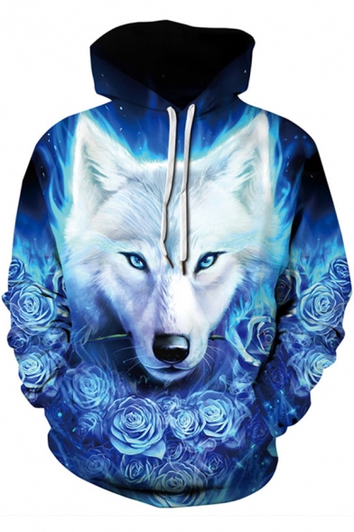 Fashionable Sweatshirt Wolf 3D Print Long-Sleeved Regular Fit Hoodie for Men