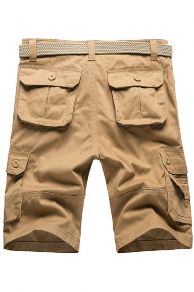 Men Casual Cargo Shorts Solid Color Two-Pocket Styling Mid Rise Knee-Length Regular Shorts