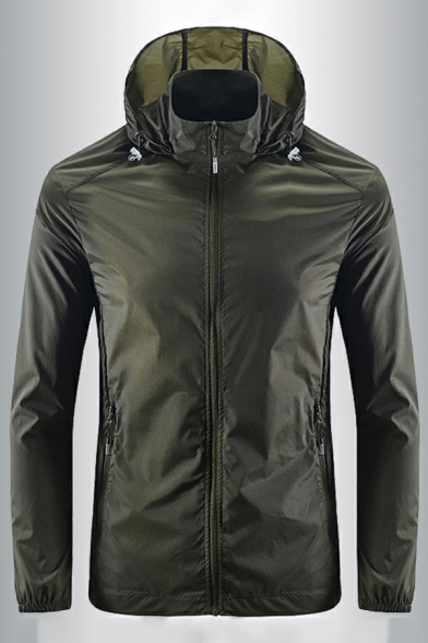 Men Urban Track Jacket Plain Zip-Fly Pocket Detailed Hooded Regular Fitted Casual Jacket
