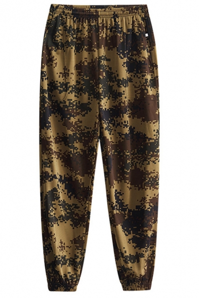 Popular Sport Trousers Camo Printed Elastic Waist Mid-Rise Full Length Tapered Trousers for Men