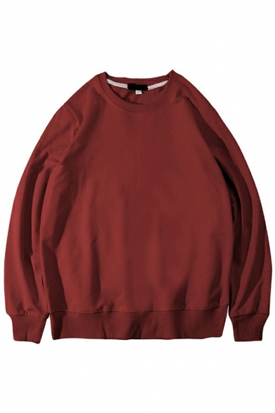 Popular Sweatshirt Plain Long Sleeve Crew Neck Loose Fit Pullover Sweatshirt Top for Guys