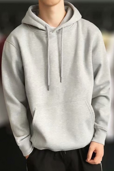 Simple Men's Hoodie Solid Color Long-Sleeved Regular Fitted Drawstring Hoodie