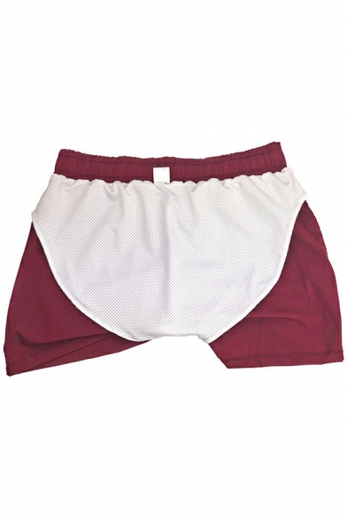 Sporty Shorts Pure Color Drawstring Waist Mid Rise Slim Fitted Mini Shorts for Men