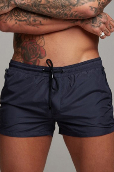 Sporty Shorts Solid Color Drawstring Waist Quick Dry Mid Rise Athletic Shorts for Men