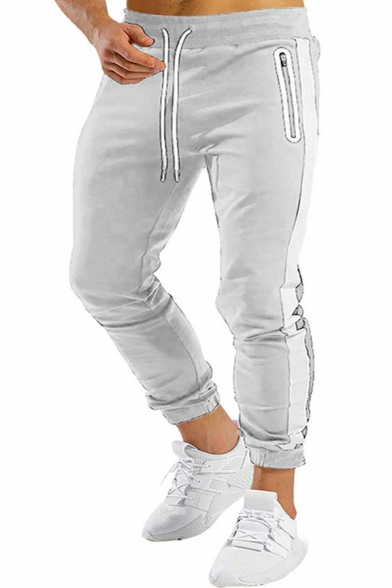 Trendy Track Pants Side Stripe Drawstring Waist Mid-Rise Pocket Detail Regular Fit Pants for Men