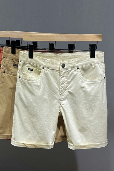 Basic Mens Shorts Pure Color Mid-Rised Pocket Detail Straight Fit Cargo Shorts