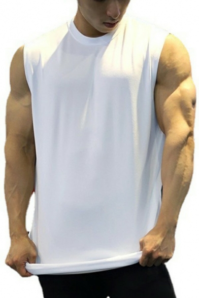 Leisure Mens Vest Pure Color Sleeveless Crew Neck Regular Fitted Tank