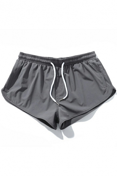 Men Athletic Shorts Plain Pocket Detailed Drawstring Elasticated Waist Regular Fit Shorts