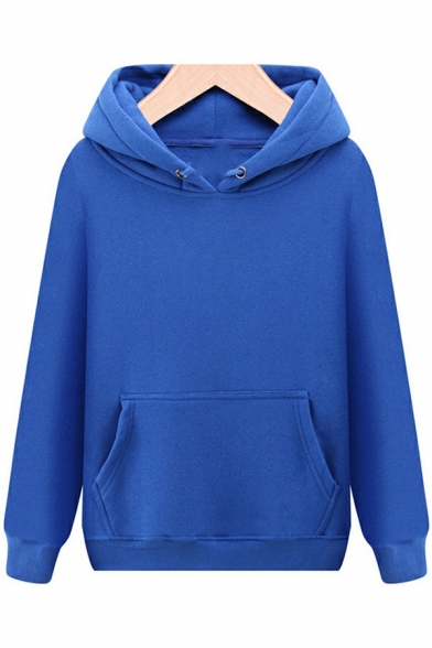 Men Basic Designed Hoodie Solid Drawcord Front Pocket Rib Cuffs Long-sleeved Fit Hoodie