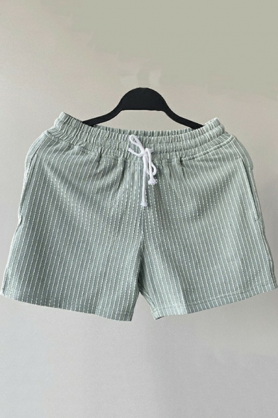 Men Casual Shorts Stripe Printed Drawstring Waist Loose Fit Shorts