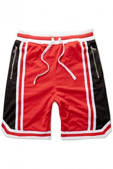 Men Freestyle Shorts Color Block Elastic Waist Zip Embellish Relaxed Fit Shorts