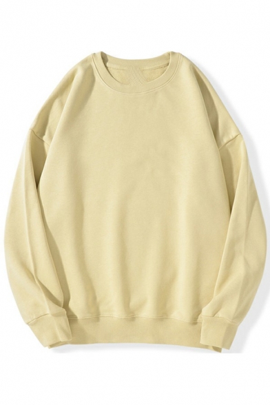 Modern Solid Color Sweatshirt Long Sleeve Crew Neck Pullover Loose Fit Sweatshirt for Men