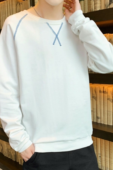 Modern Sweatshirt Contrast Stripe Long Sleeve Round Neck Relaxed Fit Sweatshirt for Boys