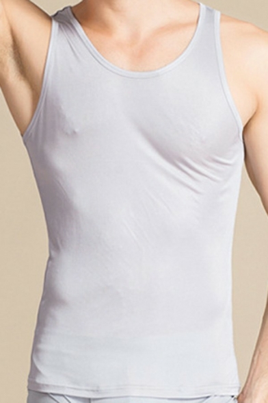 Simple Plain Tank Top Round Neck Slimming Comfortable Tank Top for Guys