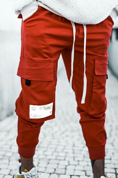 Street Look Pants Whole Colored Pocket Designed Drawcord Waist Regular Pants for Men