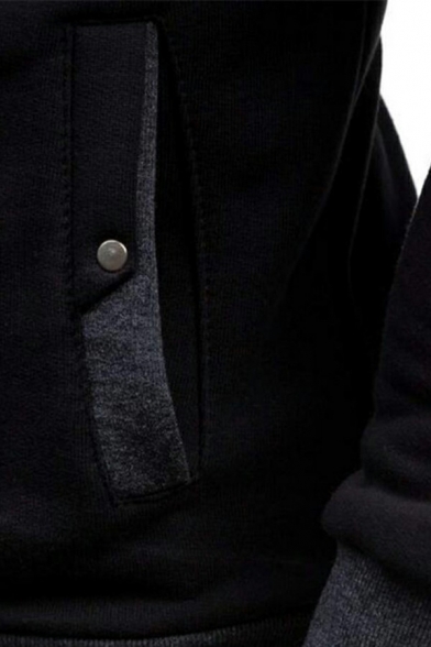 Vintage Men's Hoodie Contrast Stripe Oblique Zipper Decoration Long Sleeve Loose Hooded Hoodie