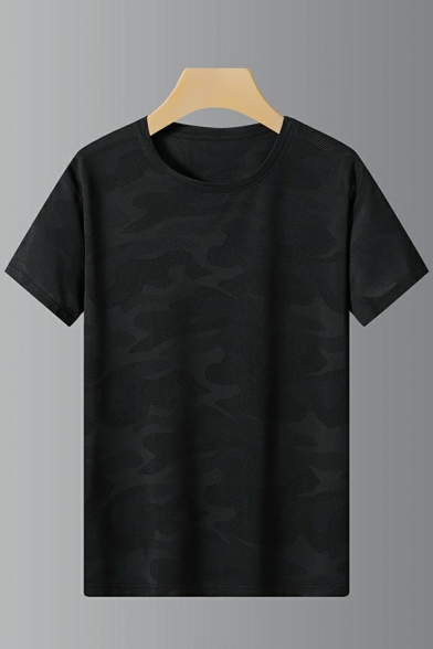 Boyish T-Shirt Camouflage Pattern Crew Neck Short-sleeved Regular Fitted T-Shirt for Guys