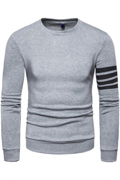 Casual Sweatshirt Stripe Printed Long Sleeves Round Neck Slim Fit Sweatshirt for Men