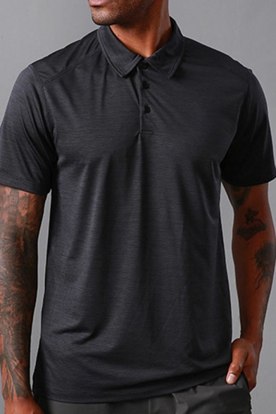 Classic Guys Polo Shirt Whole Colored Button Detailed Short-sleeved Lapel Collar Relaxed Polo Shirt