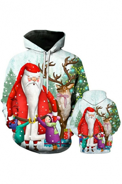 Fashionable Boy's Hoodie 3D Christmas Cartoon Pattern Front Pocket Long Sleeves Regular Drawstring Hoodie