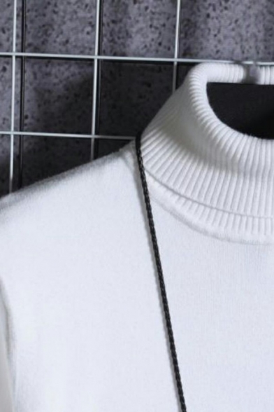 Fashionable Mens Sweater Solid Color Turtle Neck Long-Sleeved Knitted Slim Sweater