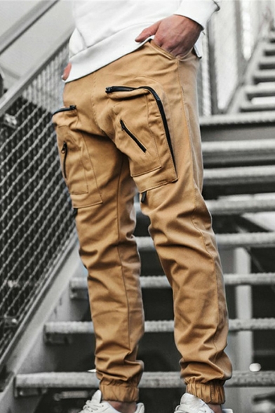 Guys Freestyle Cargo Pants Solid Elasticated Waist Zip Fly Pocket Designed Ankle Length Skinny Cargo Pants
