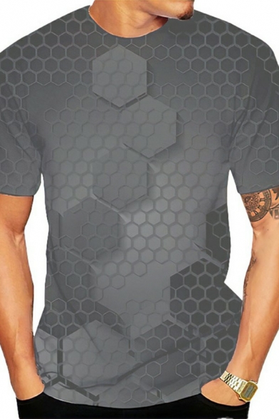 Guys Novelty T-Shirt 3D Patterned Crew Neck Short Sleeves Regular Fit T-Shirt