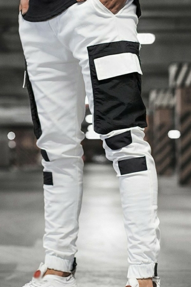 Guys Street Look Pants Color Panel Flap Pocket Full Length Regular Fitted Pants