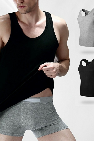 Leisure Mens Tank Top Solid Color Scoop Neck Regular Fit Sleeveless Tank Top