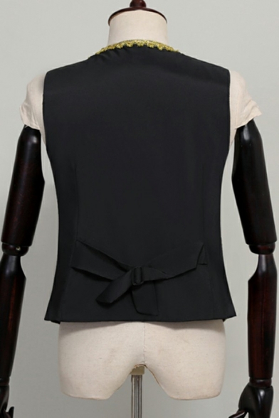 Men Dashing Blazer Vest Embroidery Printed Single Button V-Neck Regular Fitted Vest