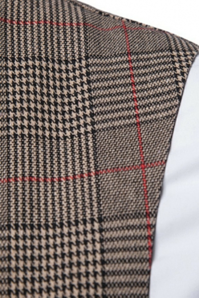 Men Formal Suit Vest Plaid Pattern Single-Breasted Pocket Regular Fitted Suit Vest
