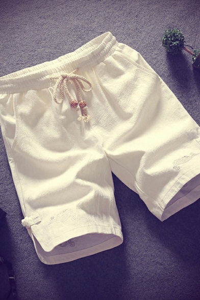 Men Stylish Shorts Cloud Embroidered Pattern Elasticated Waist with Drawstring Pocket Detailed Straight Fitted Shorts