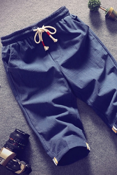 Modern Boy's Shorts Solid Front Pocket Decoration Drawstring Elasticated Waist Regular Fit Shorts