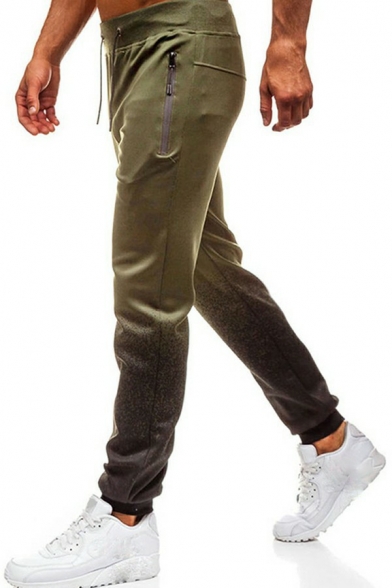 Popular Men Pants Sombre Print Side Zip Pocket Designed Full Length Slim Fitted Drawstring Pants