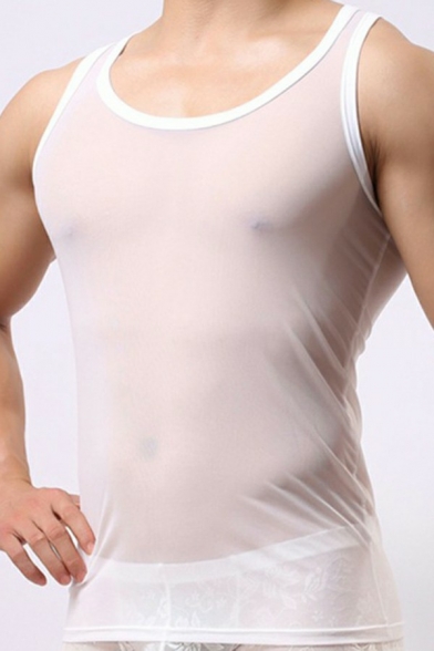 Sporty Men Vest Top Plain Round Collar Sleeveless Slim Fitted Soft Vest Top