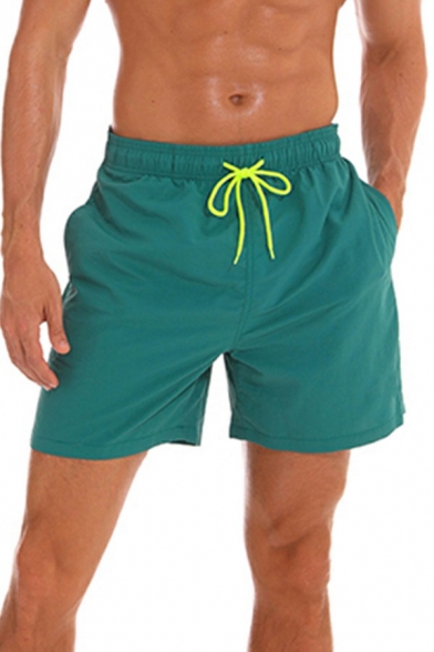 Sporty Shorts Pure Color Drawstring Elastic Waist Mid Rise Loose Fit Shorts for Men