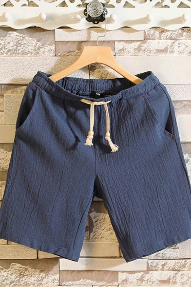 Stylish Boy's Shorts Solid Color Pocket Designed Elastic Drawstring Waist Loose Fitted Shorts