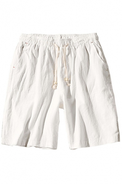 Stylish Boy's Shorts Solid Color Pocket Designed Elastic Drawstring Waist Loose Fitted Shorts